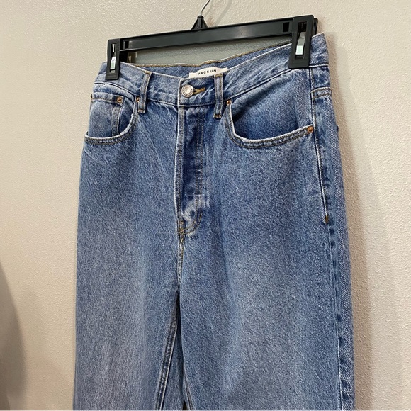 Pacsun Dad Jean High Rise Full Length Flare Ankle Side Slits Medium Wash 27 - Picture 2 of 11